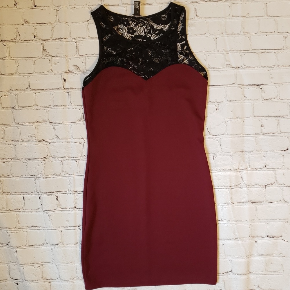 NWT Forever 21 Black Lace and Red Dress Sz Large